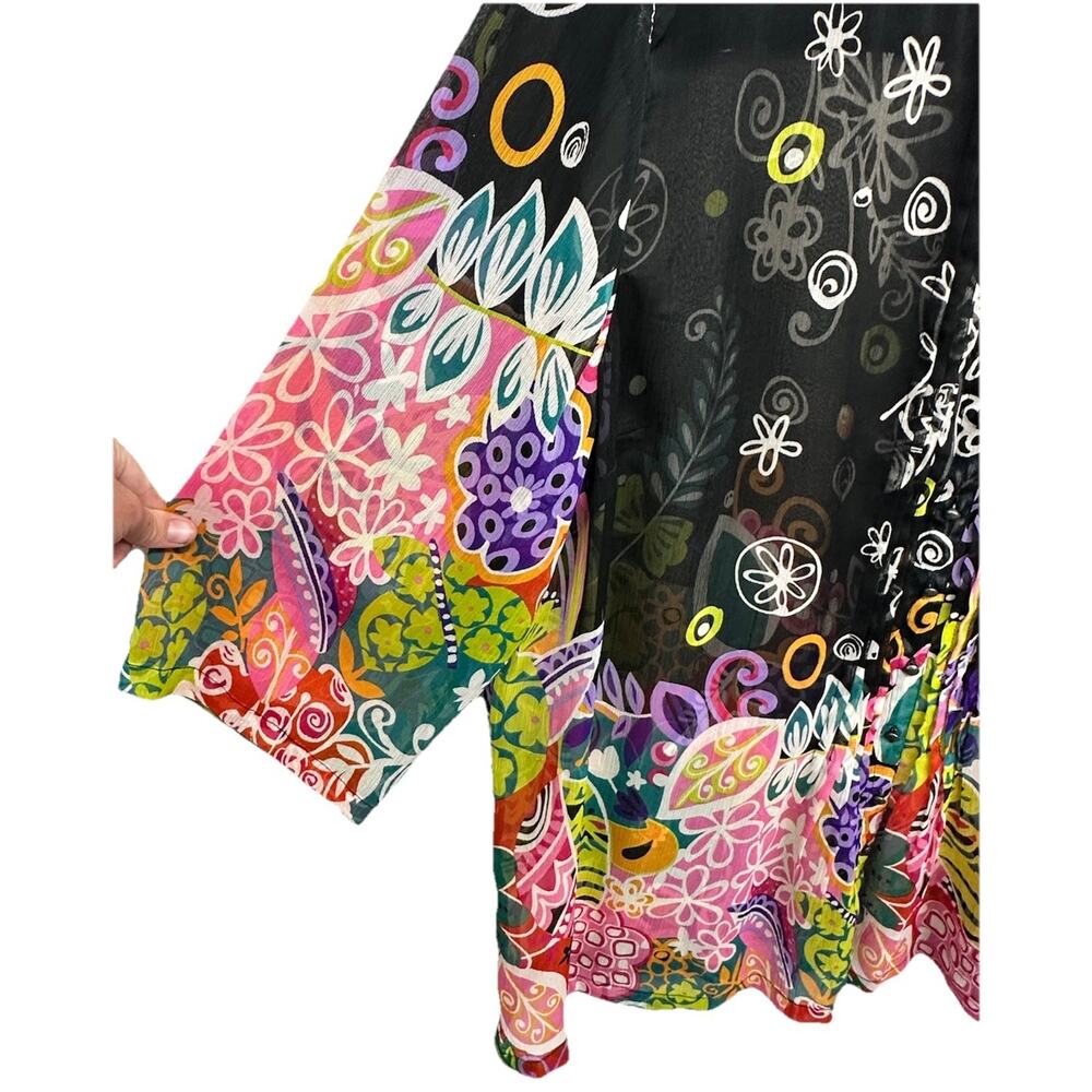 Soft Surroundings Top Womens 3x Black Floral Sheer Flare Sleeve Casual - Picture 5 of 11